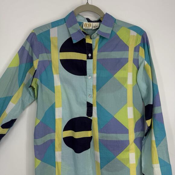 Boo Gemes Uni Shirt Women Size Large Colorful Artsy Pattern Cotton Popover Tunic - Picture 3 of 8